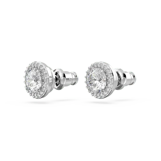Swarovski Una Angelic Stud Earrings Round Cut Pave White Rhodium Plated - Bluestreak Crystals