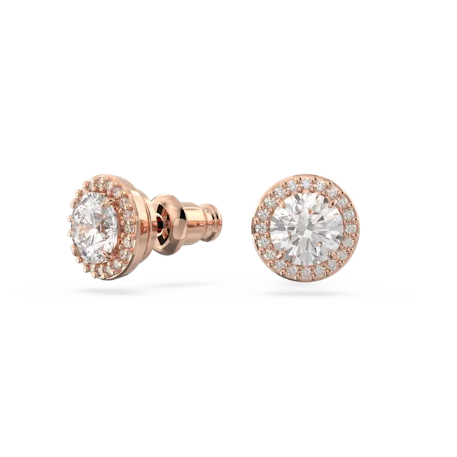 Swarovski Una Angelic Stud Earrings Round Cut Pave White Rose Gold-Tone Plated - Bluestreak Crystals