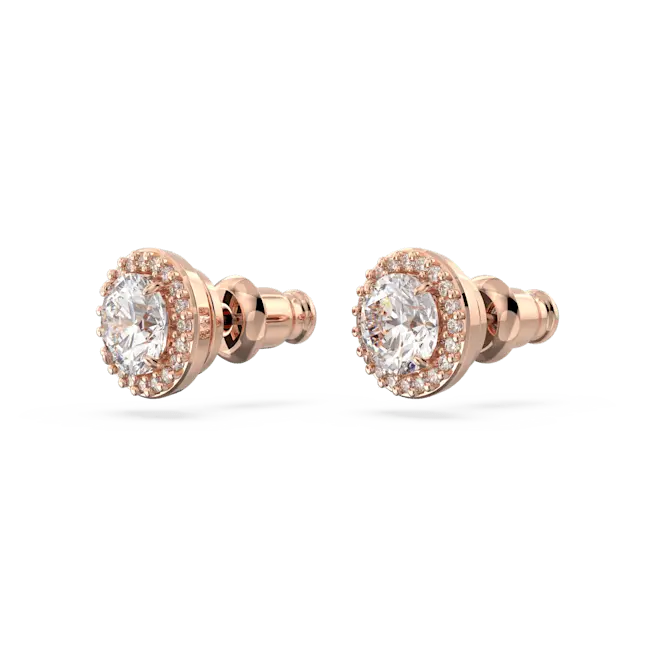 Swarovski Una Angelic Stud Earrings Round Cut Pave White Rose Gold-Tone Plated - Bluestreak Crystals