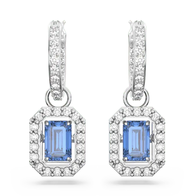 Swarovski Una Drop Earrings Octagon Cut Pave Blue Rhodium Plated - Bluestreak Crystals