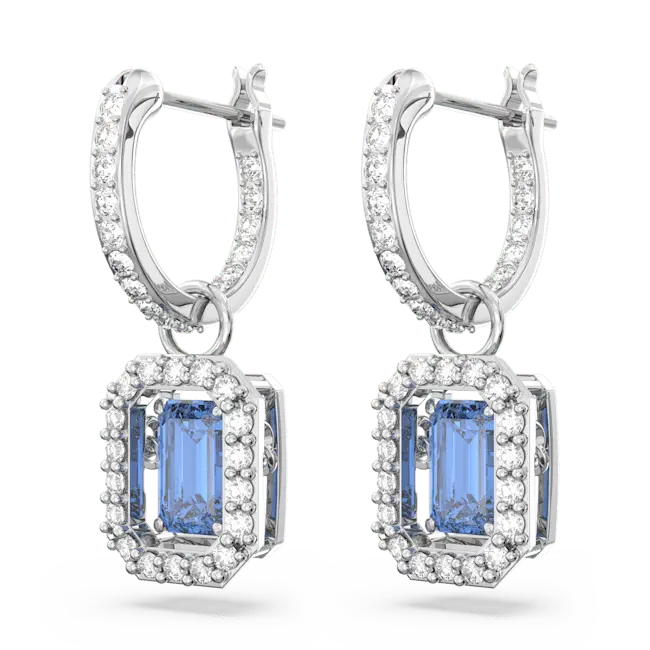 Swarovski Una Drop Earrings Octagon Cut Pave Blue Rhodium Plated - Bluestreak Crystals
