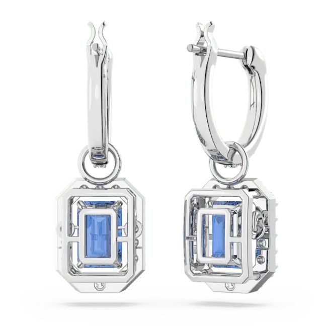 Swarovski Una Drop Earrings Octagon Cut Pave Blue Rhodium Plated - Bluestreak Crystals