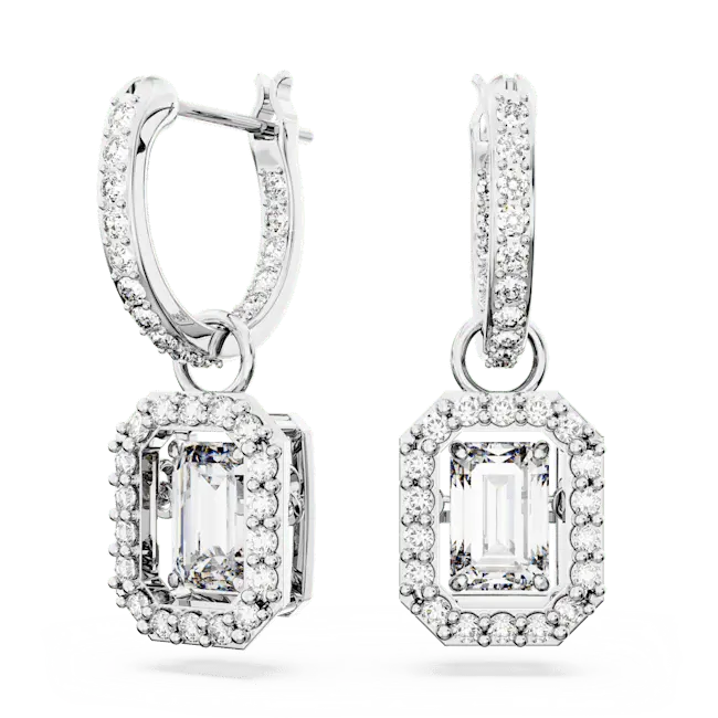 Swarovski Una Drop Earrings Octagon Cut Pave White Rhodium Plated - Bluestreak Crystals