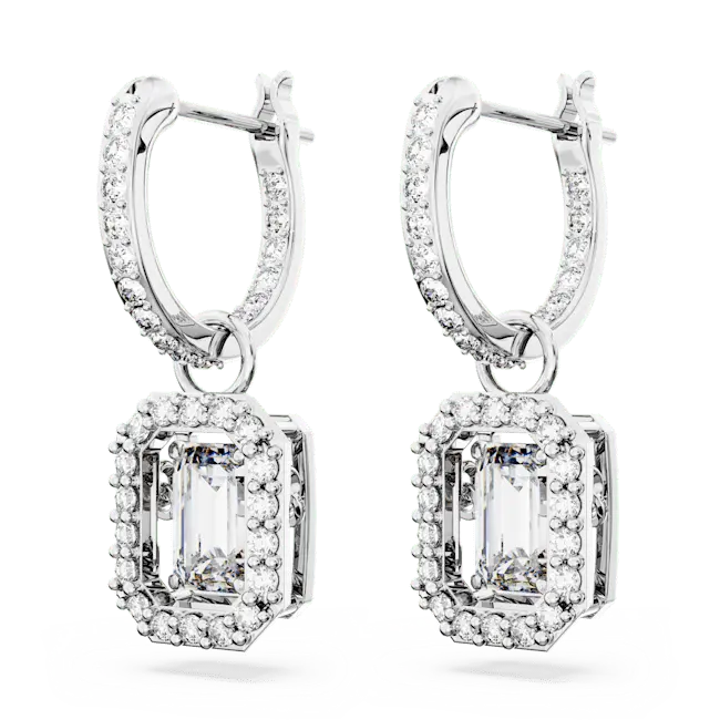 Swarovski Una Drop Earrings Octagon Cut Pave White Rhodium Plated - Bluestreak Crystals