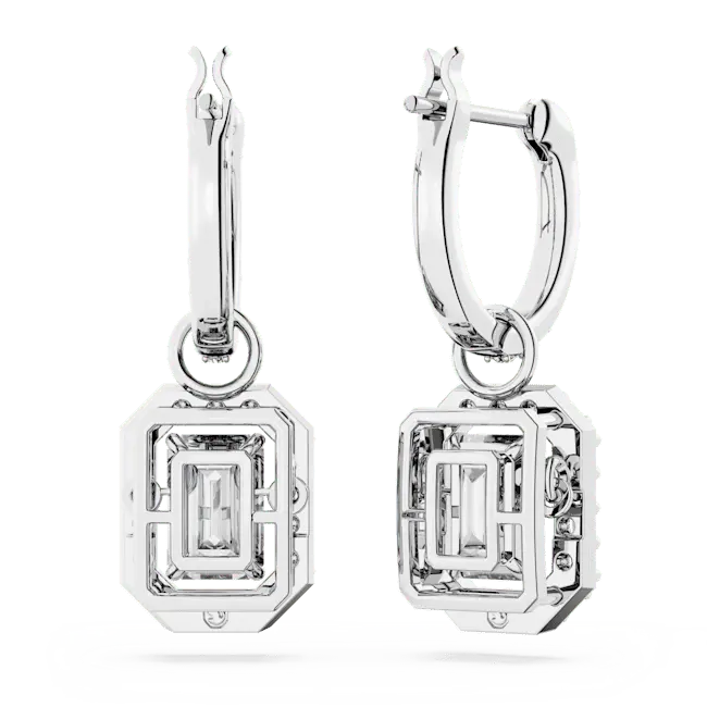 Swarovski Una Drop Earrings Octagon Cut Pave White Rhodium Plated - Bluestreak Crystals