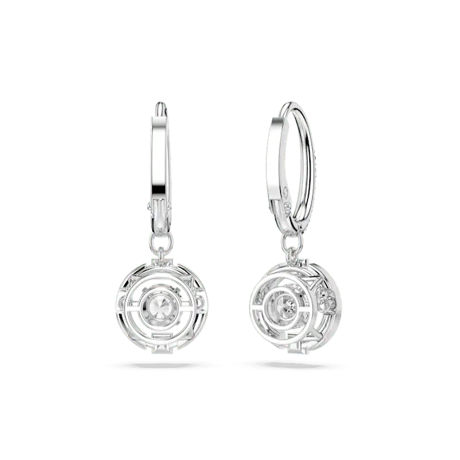 Swarovski Una Drop Earrings Round Cut White Rhodium Plated - Bluestreak Crystals