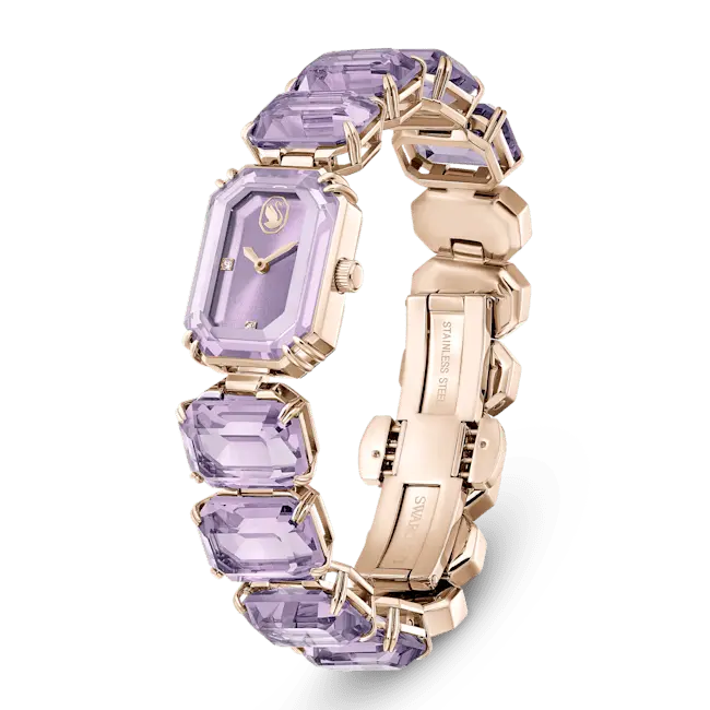 Swarovski Watch Octagon Cut Bracelet Purple Champagne Gold-Tone Finish - Bluestreak Crystals